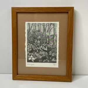 Vintage Floral Framed Print Woods Trees Boho Decor Wall Louise Magnuson Signed